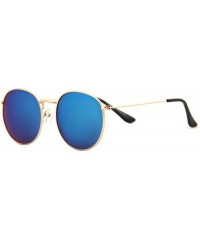 Oversized Unisex Sunglasses Modern Stylish Round Metal Frame Trendy Mirrored Lens - Gold Metal Frame / Mirrored Blue Lens - C...