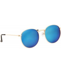 Oversized Unisex Sunglasses Modern Stylish Round Metal Frame Trendy Mirrored Lens - Gold Metal Frame / Mirrored Blue Lens - C...