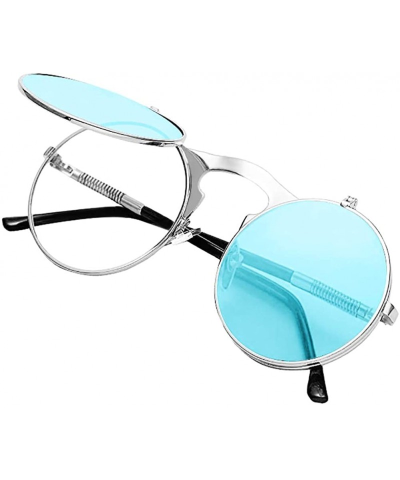 Round Round Sunglasses-Clip Sunglasses With Polarized Lennon Style Circle Sun Glasses - Silver+blue - CB18UR6MU7H $13.10