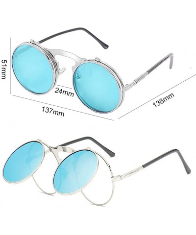Round Round Sunglasses-Clip Sunglasses With Polarized Lennon Style Circle Sun Glasses - Silver+blue - CB18UR6MU7H $13.10