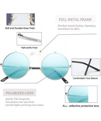 Round Round Sunglasses-Clip Sunglasses With Polarized Lennon Style Circle Sun Glasses - Silver+blue - CB18UR6MU7H $13.10