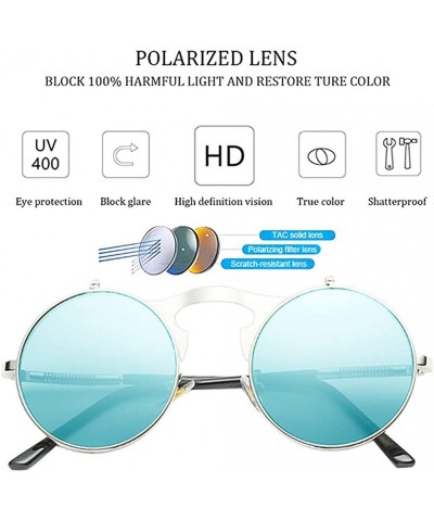 Round Round Sunglasses-Clip Sunglasses With Polarized Lennon Style Circle Sun Glasses - Silver+blue - CB18UR6MU7H $13.10