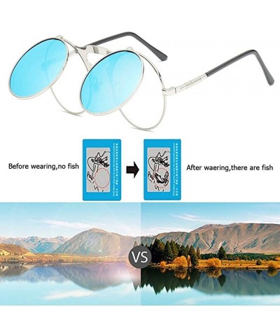 Round Round Sunglasses-Clip Sunglasses With Polarized Lennon Style Circle Sun Glasses - Silver+blue - CB18UR6MU7H $13.10