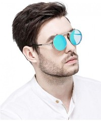 Round Round Sunglasses-Clip Sunglasses With Polarized Lennon Style Circle Sun Glasses - Silver+blue - CB18UR6MU7H $13.10