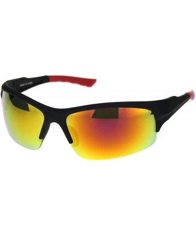 Rectangular Mens Classic 90s Baseball Half Rim Sport Warp Plastic Sunglasses - Matte Black Red Orange Mirror - C118R4DXNCO $1...