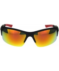 Rectangular Mens Classic 90s Baseball Half Rim Sport Warp Plastic Sunglasses - Matte Black Red Orange Mirror - C118R4DXNCO $1...