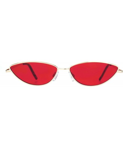 Oval Skinny Oval Shape Sunglasses Womens Small Metal Frame Color Lens UV 400 - Gold (Red) - C2196C0Z06Q $22.46