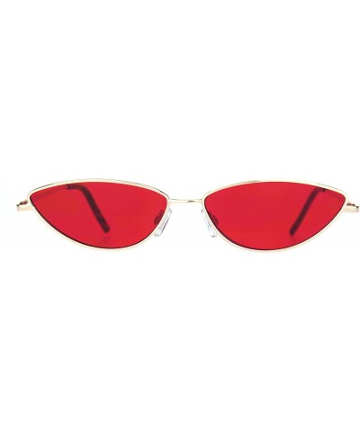 Oval Skinny Oval Shape Sunglasses Womens Small Metal Frame Color Lens UV 400 - Gold (Red) - C2196C0Z06Q $9.04