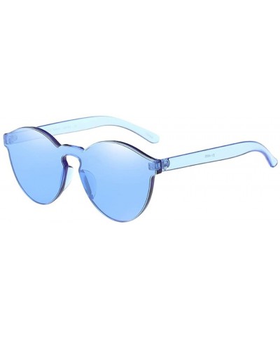 Oval Round Sunglasses For Women Plastic Frame Mirrored Lens Candy Color - Blue - CN180S0Z9UU $7.55