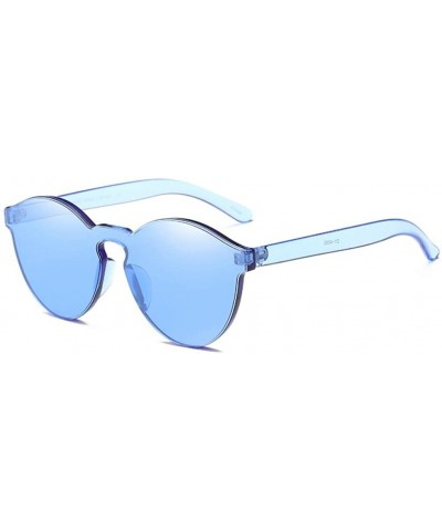 Oval Round Sunglasses For Women Plastic Frame Mirrored Lens Candy Color - Blue - CN180S0Z9UU $7.55