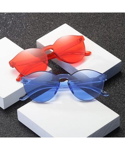 Oval Round Sunglasses For Women Plastic Frame Mirrored Lens Candy Color - Blue - CN180S0Z9UU $7.55