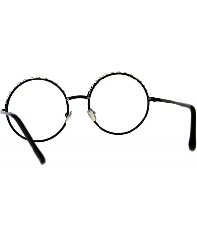 Round Womens Fashion Clear Lens Glasses Round Circle Metal Frame Pearls on Top - Black - CT18EKSRSWL $10.08