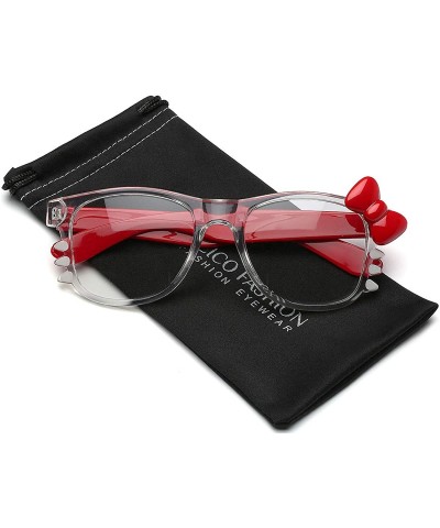 Wayfarer Non-Prescription Clear Lens Hello Kitty Bow Tie Women Girls Fashion Glasses - Crystal Clear - Red - Red Bow Tie - CA...