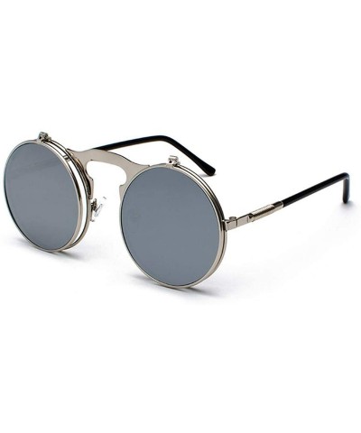 Round Vintage Steampunk Flip Sunglasses Retro Round Metal Frame Sun Glasses Men Women Brand Designer Circle Oculos - CQ19852N...