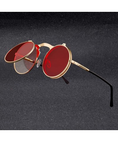 Round Vintage Steampunk Flip Sunglasses Retro Round Metal Frame Sun Glasses Men Women Brand Designer Circle Oculos - CQ19852N...