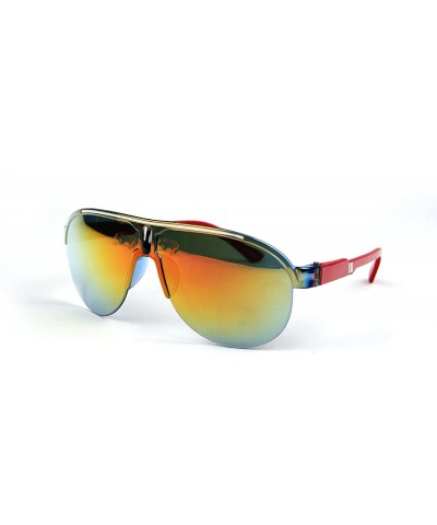 Aviator Unisex Sporty Fashion Aviator Color Temple Sunglasses P2066 - Red-yellowmirror Lens - CD11BRIQ54L $7.94