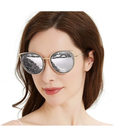 Oversized Oversized Cat Eyes Round Sunglasses for Women - Mirror Polarized Women Sunglasses 100% UV Protection - C918TSY3G67 ...