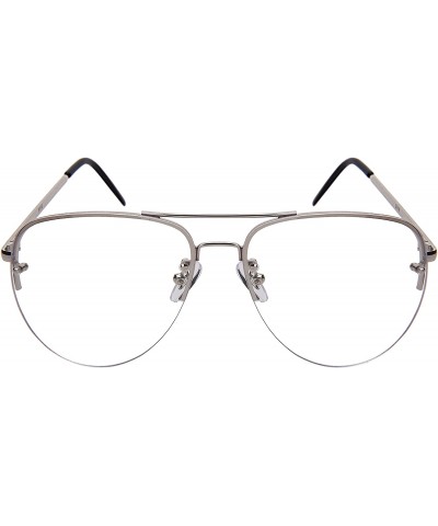 Square fashion Aviator Sunglasses Clear and Color Lenses W/Fiber Case- 5113 - Silver Frame/Clear Mirror Lens - CT187CDG4U2 $9.76