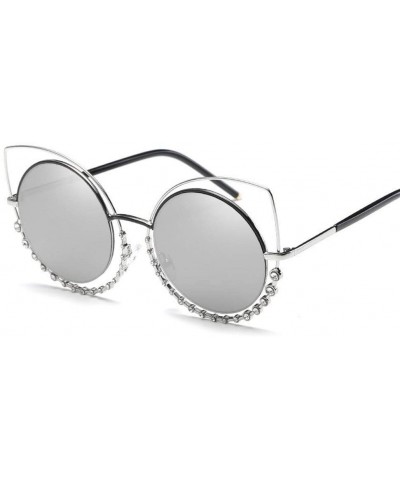 Round Luxury Rhinestone Sunglass Fashion Cateye Sun Glasses Women Vintage Round Lens Sunglasses UV400 - SILVER - CR18XE02HWK ...