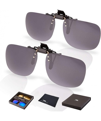 Sport Polarized Clip On Sunglasses Driving Reading 2Pack - Oval (Gray & Gray) - CC19DAT64S4 $22.41