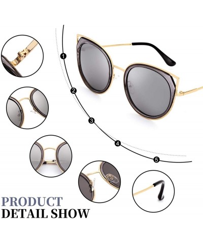 Oversized Oversized Cat Eyes Round Sunglasses for Women - Mirror Polarized Women Sunglasses 100% UV Protection - C918TSY3G67 ...