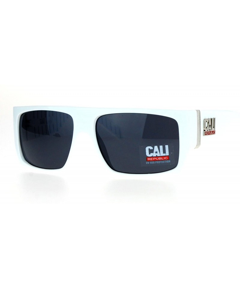 Rectangular Cali Republic Rigid Robotic Rectangular Biker Sunglasses - White - CX12I5GR82Z $19.94