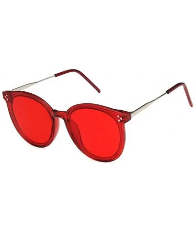 Oval Unisex Sunglasses Retro Bright Black Grey Drive Holiday Oval Non-Polarized UV400 - Red - C618RLIRR3Z $18.59