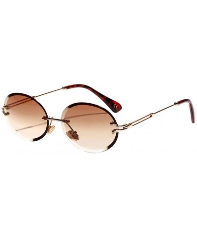 Oval Oval Lens Fashion Metal Frame Mirrored Women Sunglasses for Summer - Beach - Party - Brown - CC190HT5G5Z $12.93