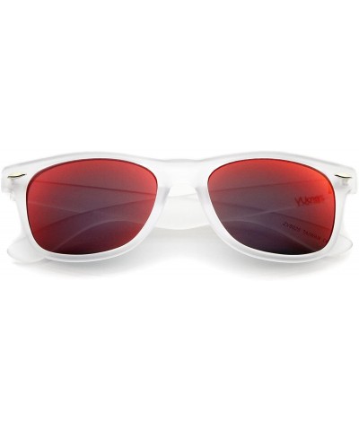 Wayfarer Matte Frosted Frame Reflective Colored Mirror Lens Horn Rimmed Sunglasses 54mm - Frost / Red Mirror - CW12KRZC7QJ $2...