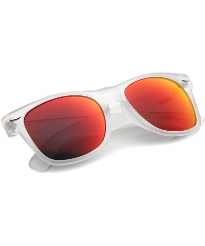 Wayfarer Matte Frosted Frame Reflective Colored Mirror Lens Horn Rimmed Sunglasses 54mm - Frost / Red Mirror - CW12KRZC7QJ $1...