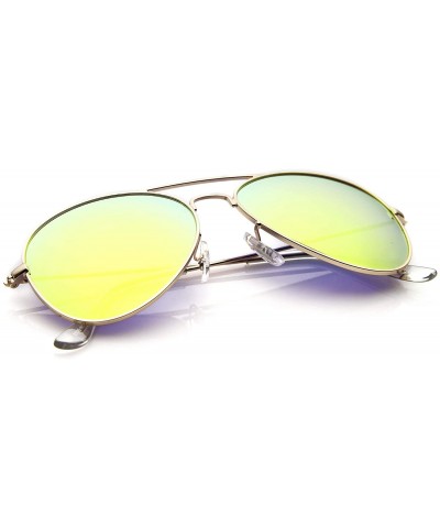 Aviator Premium Nickel Plated Frame Multi-Coated Mirror Lens Aviator Sunglasses 59mm - Gold / Yellow Mirror - C112J347KO9 $14.05