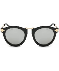 Round Women's Fashion Round Cat Eye Sunglasses Flash Mirror Lens Metal Frame UV400 - Black/Silver - CS12IACCJ8B $20.68