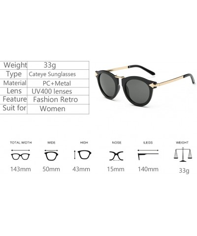 Round Women's Fashion Round Cat Eye Sunglasses Flash Mirror Lens Metal Frame UV400 - Black/Silver - CS12IACCJ8B $20.68