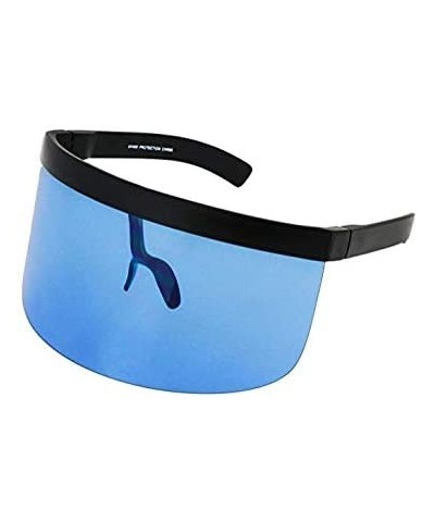 Goggle Futuristic Oversize Shield Visor Sunglasses Flat Top Mirrored Mono Lens 172mm - Silver Mirror and Blue - CL18IH7KNHW $...