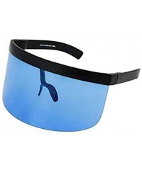 Goggle Futuristic Oversize Shield Visor Sunglasses Flat Top Mirrored Mono Lens 172mm - Silver Mirror and Blue - CL18IH7KNHW $...