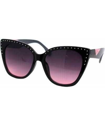 Butterfly Square Cateye Sunglasses Womens Butterfly Shape Studded Top Shades UV 400 - Black Pink (Pink Smoke) - CG1963SNZND $...