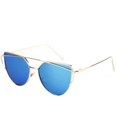 Goggle Street Fashion Mirrored Cateye Glasses Twin-Beams Men Women Metal Frame Sunglasses - Gold - C418TDKDSTX $17.49