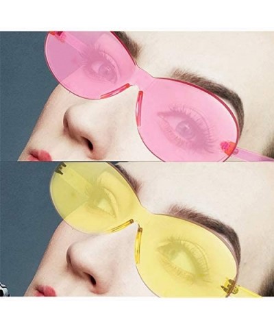 Oversized One Piece Rimless Sunglasses Retro Oval Clout Frame Candy Color Fun Glasses Transparent Colorful Tinted Eyewear - C...