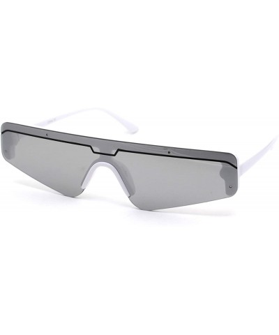 Shield Retro Futurism Flat Top Narrow Shield Plastic Sunglasses - White Silver Mirror - CA18X4RU225 $24.15
