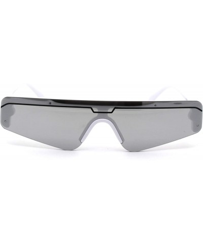 Shield Retro Futurism Flat Top Narrow Shield Plastic Sunglasses - White Silver Mirror - CA18X4RU225 $15.37