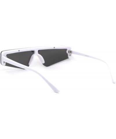 Shield Retro Futurism Flat Top Narrow Shield Plastic Sunglasses - White Silver Mirror - CA18X4RU225 $15.37