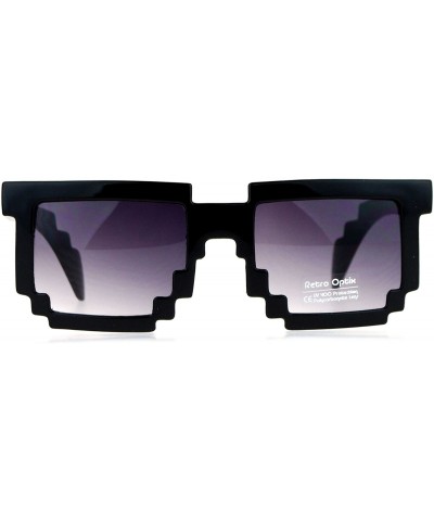 Rectangular Gamer Nerd 8 Bit Pixelated Horn Rim Rectangular Glasses - Dark Lens Black - CP119QO9QXZ $19.95