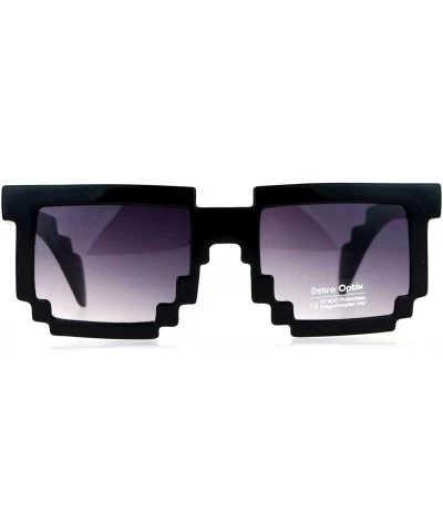 Rectangular Gamer Nerd 8 Bit Pixelated Horn Rim Rectangular Glasses - Dark Lens Black - CP119QO9QXZ $19.68