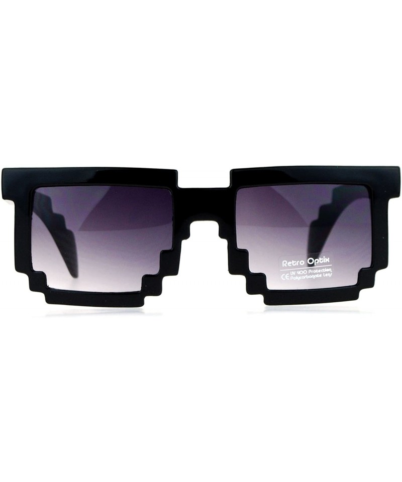 Rectangular Gamer Nerd 8 Bit Pixelated Horn Rim Rectangular Glasses - Dark Lens Black - CP119QO9QXZ $11.44