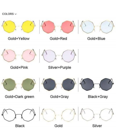 Oval Octagon Yellow Red Round Sun Glasses Women Mirror Retro Luxury Oval Small Sunglasses Oculos De Sol - Black - C5197Y7COZS...