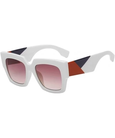 Oversized Oversized Square Sunglasses for Women UV400 - C5 White Red - CX198GGT2QW $23.78