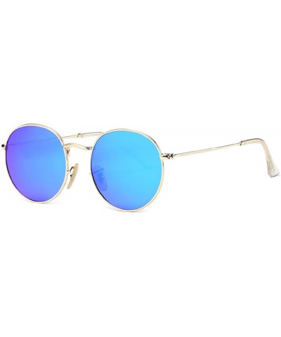 Round Polarized Sunglasses Small Round Metal Frame Mirrored Lens Glasses K0556 - Gold&blue - C118CELW7RG $24.35