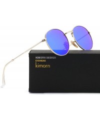 Round Polarized Sunglasses Small Round Metal Frame Mirrored Lens Glasses K0556 - Gold&blue - C118CELW7RG $11.85