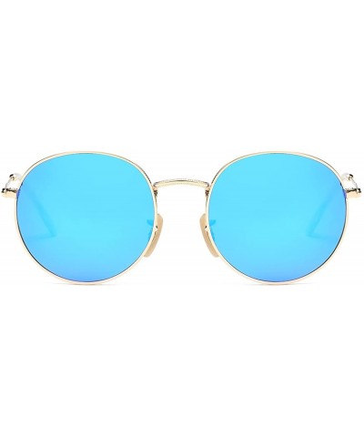 Round Polarized Sunglasses Small Round Metal Frame Mirrored Lens Glasses K0556 - Gold&blue - C118CELW7RG $11.85