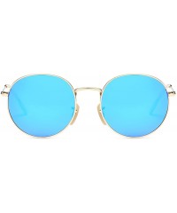 Round Polarized Sunglasses Small Round Metal Frame Mirrored Lens Glasses K0556 - Gold&blue - C118CELW7RG $11.85